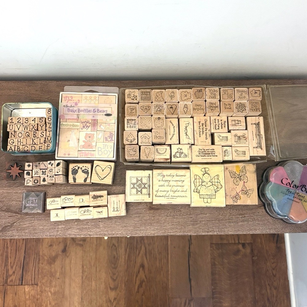 VTG Wood Mounted Rubber Stamps Lot Of 100+ Stampin Up Alphabet Paper Studio Baby